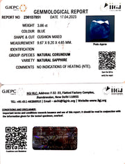 3.86/CT Natural Blue Sapphire with Govt Lab Certificate-BLUSA9S